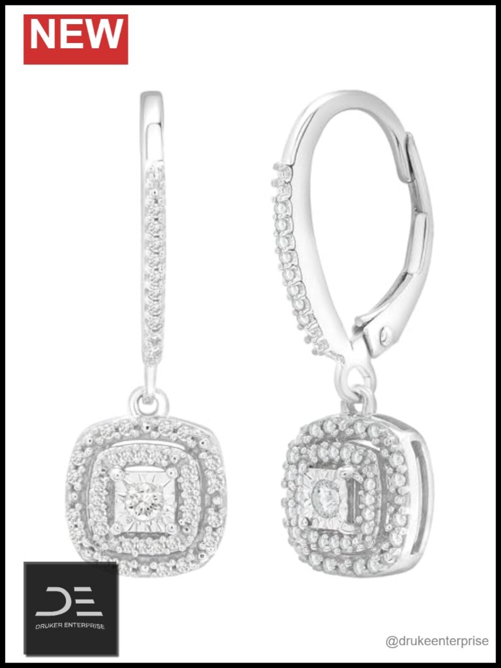 1/4 CTTW Diamond Square Dangle Earrings in 925 Sterling Silver Leverback